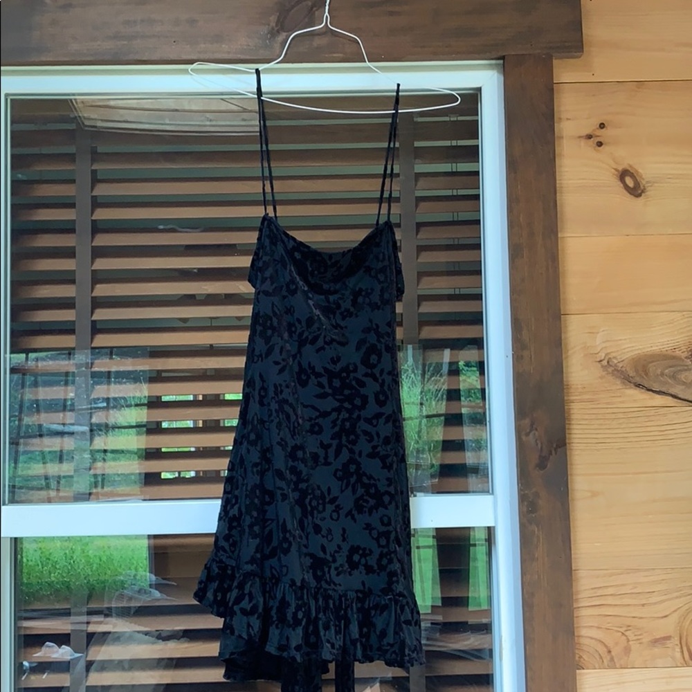 Black Wrap FreePeople Dress w floral velvet design